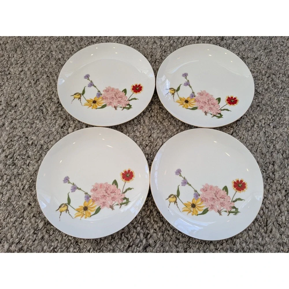 Vintage Set of 4‎ Otagiri American Wildflowers New England Salad Plates 8.25